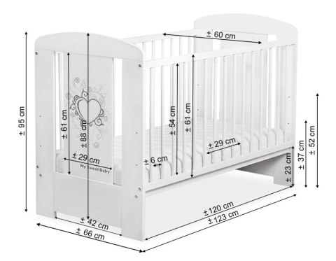 Drewniane białe łóżeczko dla niemowląt 120x60cm Glamour biało-różowe