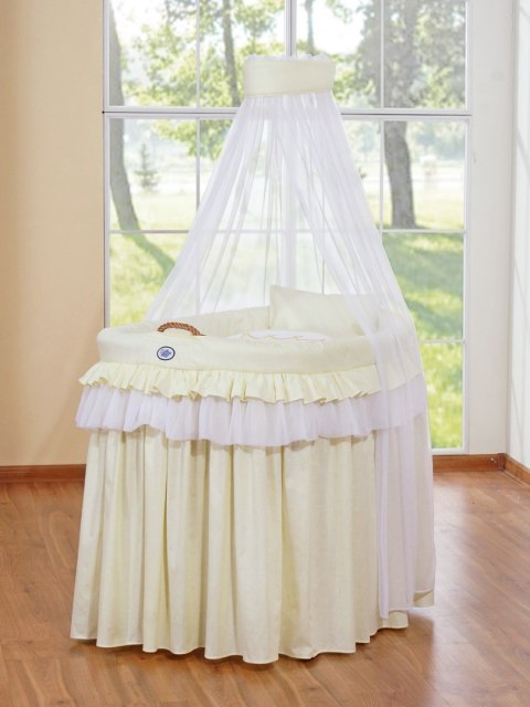 Kosz Mojżesza wiklinowy z baldachimem- Little Prince Princess kremowy