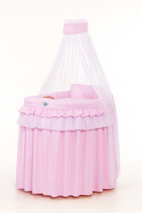 Kosz Mojżesza wiklinowy z baldachimem- Little Princess różowy