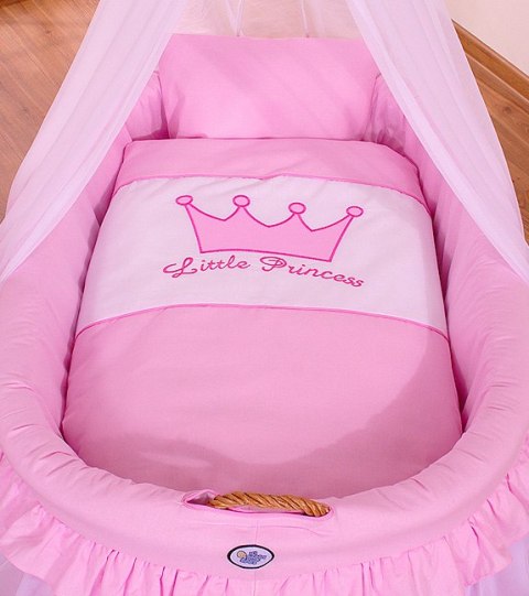 Kosz Mojżesza wiklinowy z baldachimem- Little Princess różowy