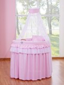 Kosz Mojżesza wiklinowy z baldachimem- Little Princess różowy