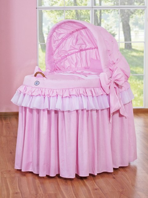 Kosz Mojżesza wiklinowy ze składaną budką- Little Princess różowy