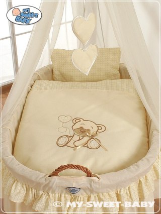 Kosz Mojżesza z baldachimem- Miś z kokardką kremowy