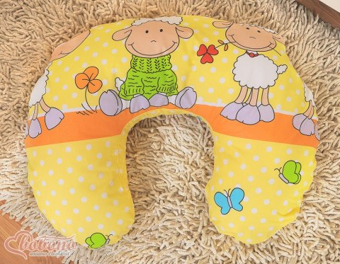 Poduszka rogal do karmienia fasolka + zdejmowana poszewka - Owieczki pomarańczowo-żółte