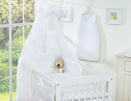 Pościel 5-cz 120x90 z baldachimem - Wiszące Serduszka białe