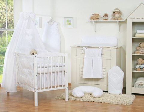 Pościel 5-cz 120x90 z baldachimem - Wiszące Serduszka białe