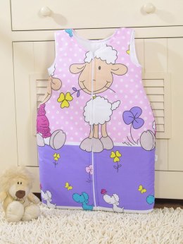 Śpiworek dla dzieci bawełniany M 6-12 mcy TOG 2.5 całoroczny ocieplany owieczki fioletowo-różowe