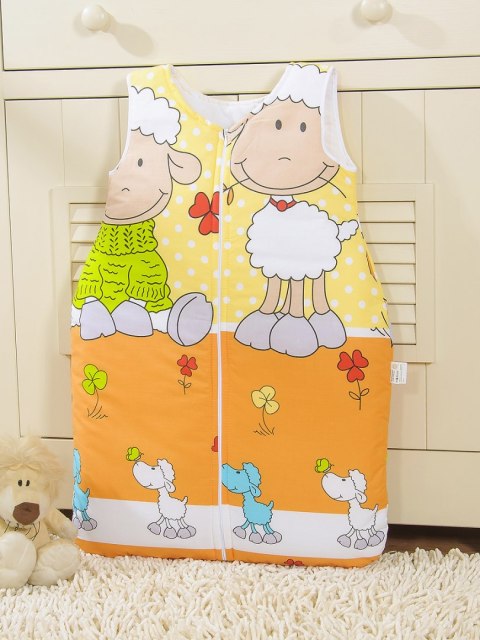 Śpiworek dla dzieci bawełniany M 6-12 mcy TOG 2.5 całoroczny ocieplany owieczki pomarańczowo-żółte