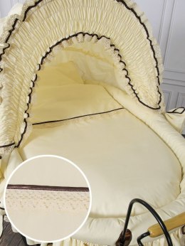 Wiklinowy kosz Mojżesza Retro ze składaną budką Emma - naturalny + kremowa pościel z koronką