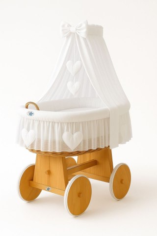 Wiklinowy kosz Mojżesza z baldachimem Amelia - naturalny + biała pościel