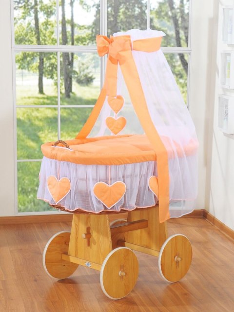 Wiklinowy kosz Mojżesza z baldachimem Amelia - naturalny + brzoskwiniowa pościel