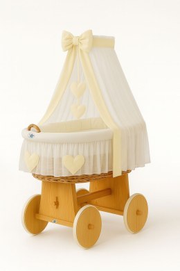 Wiklinowy kosz Mojżesza z baldachimem Amelia - naturalny + kremowa pościel