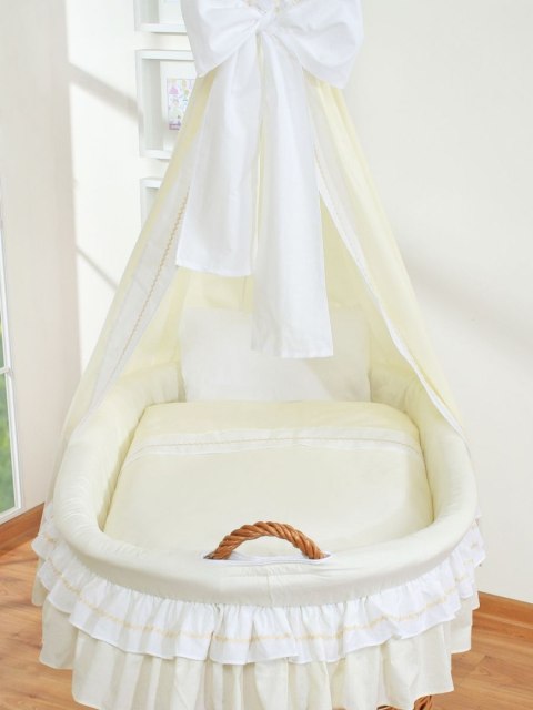 Wiklinowy kosz Mojżesza z baldachimem Bellamy - naturalny + kremowa pościel