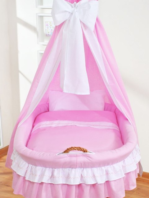 Wiklinowy kosz Mojżesza z baldachimem Bellamy - naturalny + różowa pościel