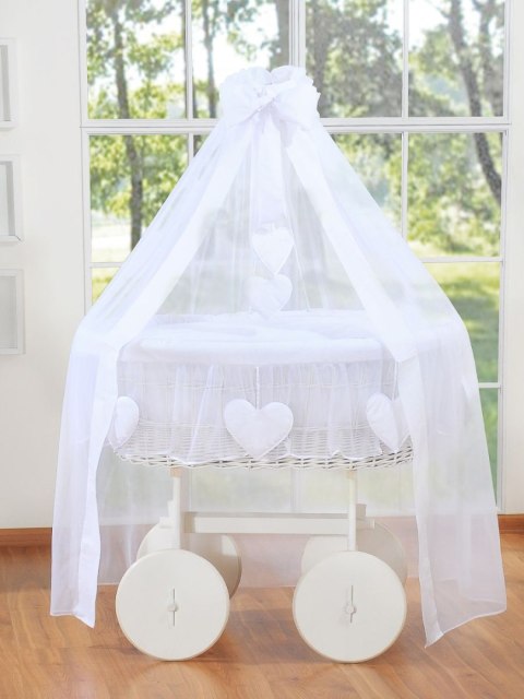 Wiklinowy kosz Mojżesza z baldachimem Deluxe Amelia - biały + biała pościel