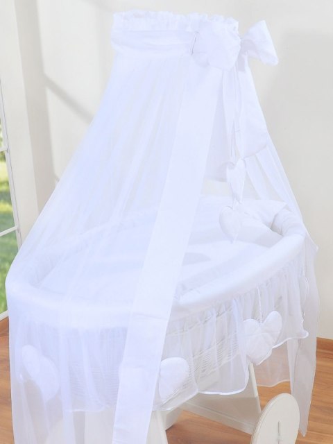 Wiklinowy kosz Mojżesza z baldachimem Deluxe Amelia - biały + biała pościel