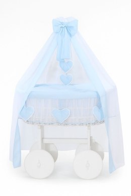 Wiklinowy kosz Mojżesza z baldachimem Deluxe Amelia - biały + niebieska pościel