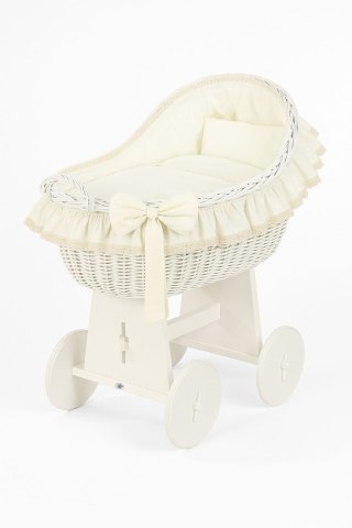 Wiklinowy kosz Mojżesza z budką wiklinową Carina biały + kremowa pościel