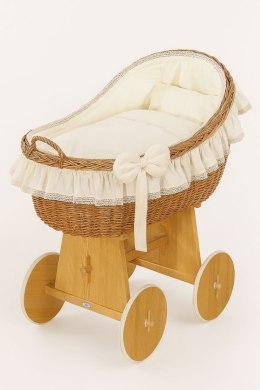 Wiklinowy kosz Mojżesza z budką wiklinową Carina - naturalny + kremowa pościel