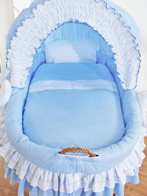 Wiklinowy kosz Mojżesza ze składaną budką Bellamy - naturalny + niebieska pościel