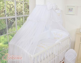 Duża moskitiera do łóżeczka dziecięcego z białego szyfonu z kółeczkami i kokardką - białe zawieszki