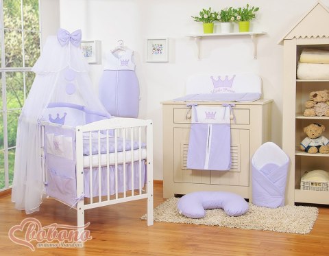 Duża moskitiera do łóżeczka dziecięcego z białego szyfonu z kółeczkami i kokardką - fioletowe