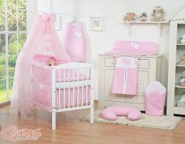 Duża moskitiera do łóżeczka dziecięcego z szyfonu z wiszącymi serduszkami i kokardką - różowa