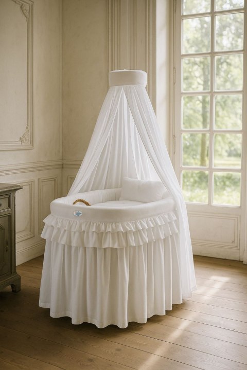 Obszycie 4-cz do kosza Mojżesza wiklinowego ze baldachimem Little Prince Princess -białe