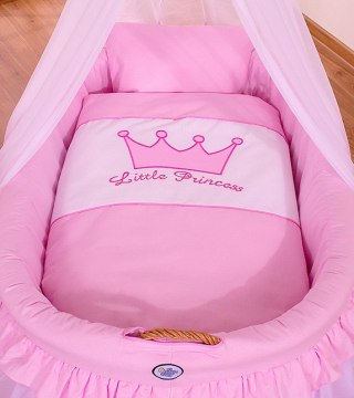 Obszycie 4-cz do kosza Mojżesza wiklinowego ze baldachimem Little Princess - różowe