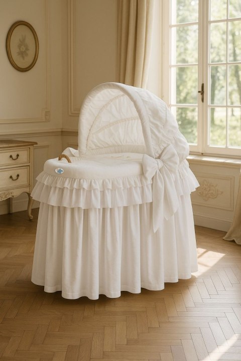 Obszycie 4-cz do kosza Mojżesza wiklinowego ze składaną budką- Little Prince Princess biały