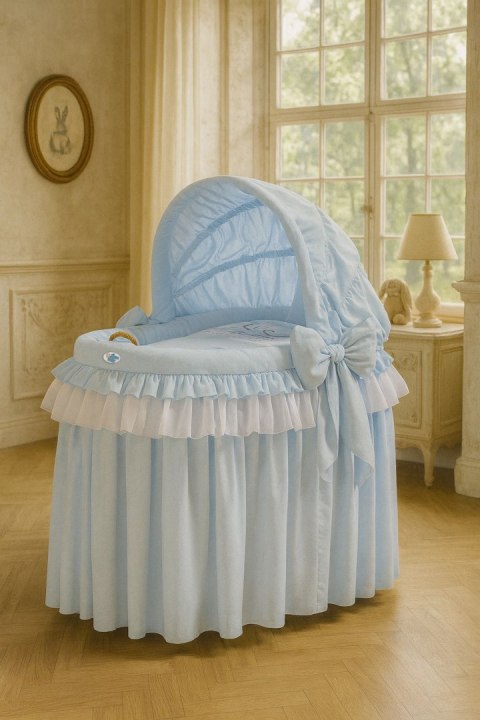 Obszycie 4-cz do kosza Mojżesza wiklinowego ze składaną budką- Little Prince niebieski