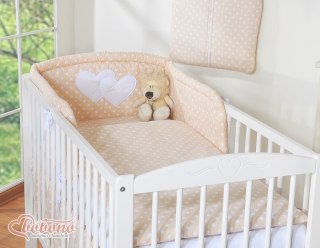 Pościel 3-cz 120x90 - Serduszka grochy beżowe