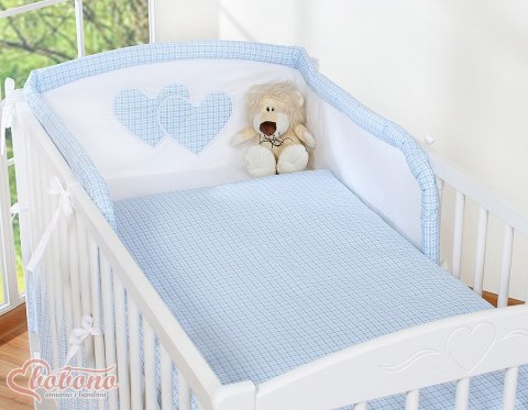 Pościel 3-cz 120x90 - Serduszka kratka niebieska