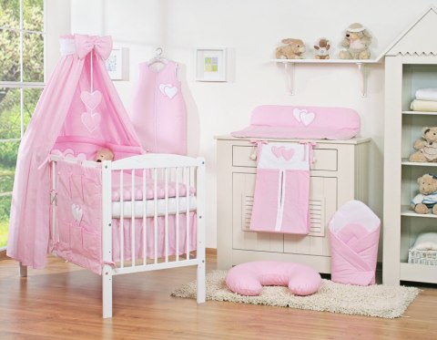 Pościel 5-cz 120x90 z baldachimem - Wiszące Serduszka różowe