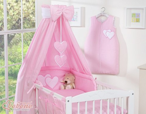 Pościel 5-cz 120x90 z baldachimem - Wiszące Serduszka różowe