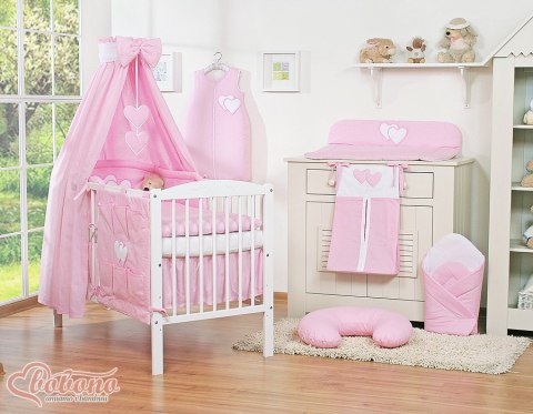 Pościel 5-cz 120x90 z baldachimem - Wiszące Serduszka różowe