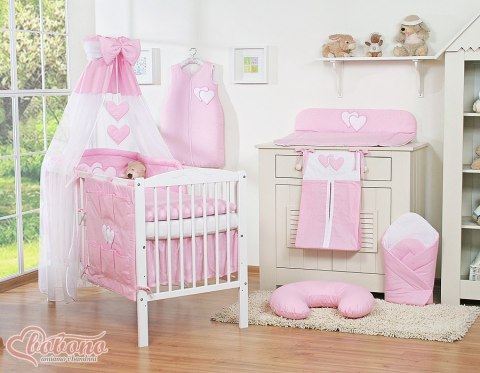 Pościel 5-cz 120x90 z baldachimem - Wiszące Serduszka różowe