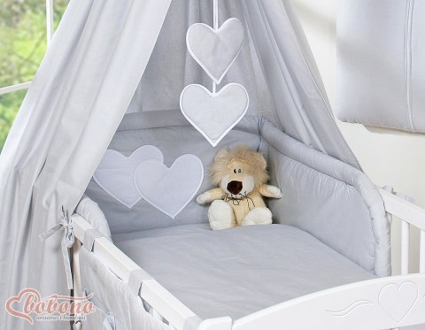 Pościel 5-cz 120x90 z baldachimem - Wiszące Serduszka szare