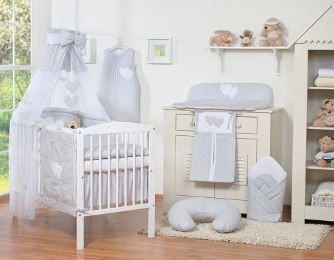 Pościel 5-cz 120x90 z baldachimem - Wiszące Serduszka szare