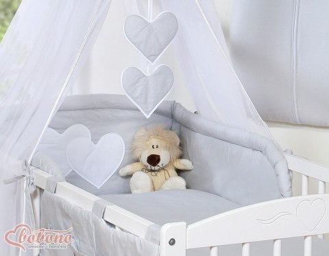 Pościel 5-cz 120x90 z baldachimem - Wiszące Serduszka szare