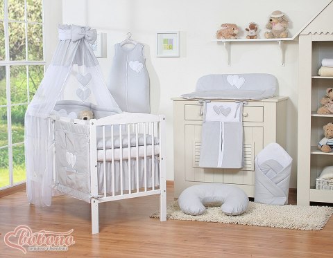 Pościel 5-cz 120x90 z baldachimem - Wiszące Serduszka szare