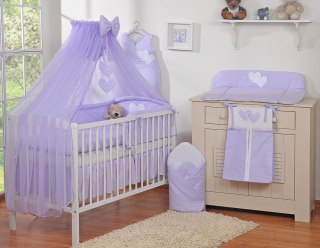 Pościel 5-cz z moskitierą - Wiszące Serduszka fioletowe