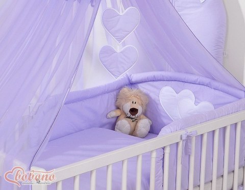 Pościel 5-cz z moskitierą - Wiszące Serduszka fioletowe