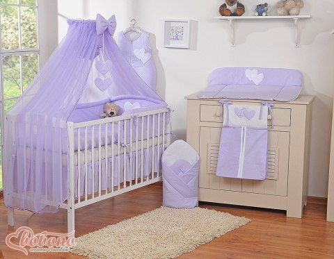 Pościel 5-cz z moskitierą - Wiszące Serduszka fioletowe