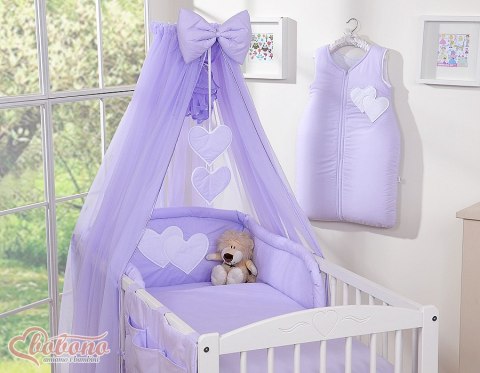 Pościel 5-cz z moskitierą - Wiszące Serduszka fioletowe