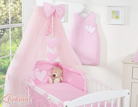 Pościel 5-cz z moskitierą - Wiszące Serduszka różowe