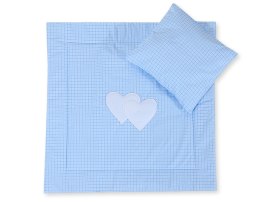 Pościel do wózka z wypełnieniem kołderka i poduszka - Serduszka kratka niebieska