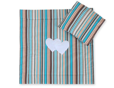 Pościel do wózka z wypełnieniem kołderka i poduszka - Serduszka paseczki brązowe