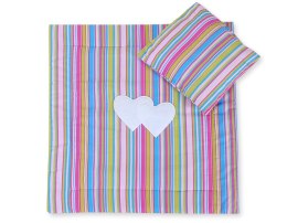 Pościel do wózka z wypełnieniem kołderka i poduszka - Serduszka paseczki fioletowe