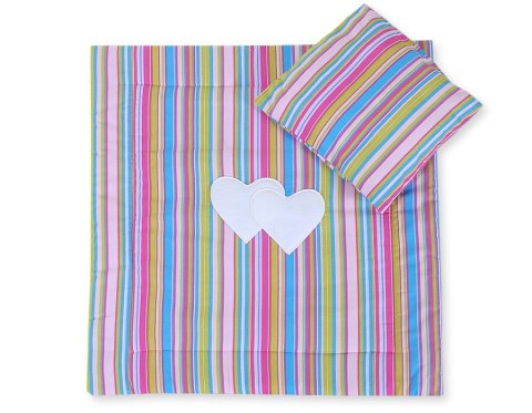 Pościel do wózka z wypełnieniem kołderka i poduszka - Serduszka paseczki fioletowe